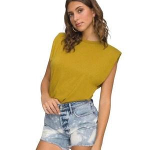 Good American Strong Shoulder Tank top Shirt green yellow Size 2XL